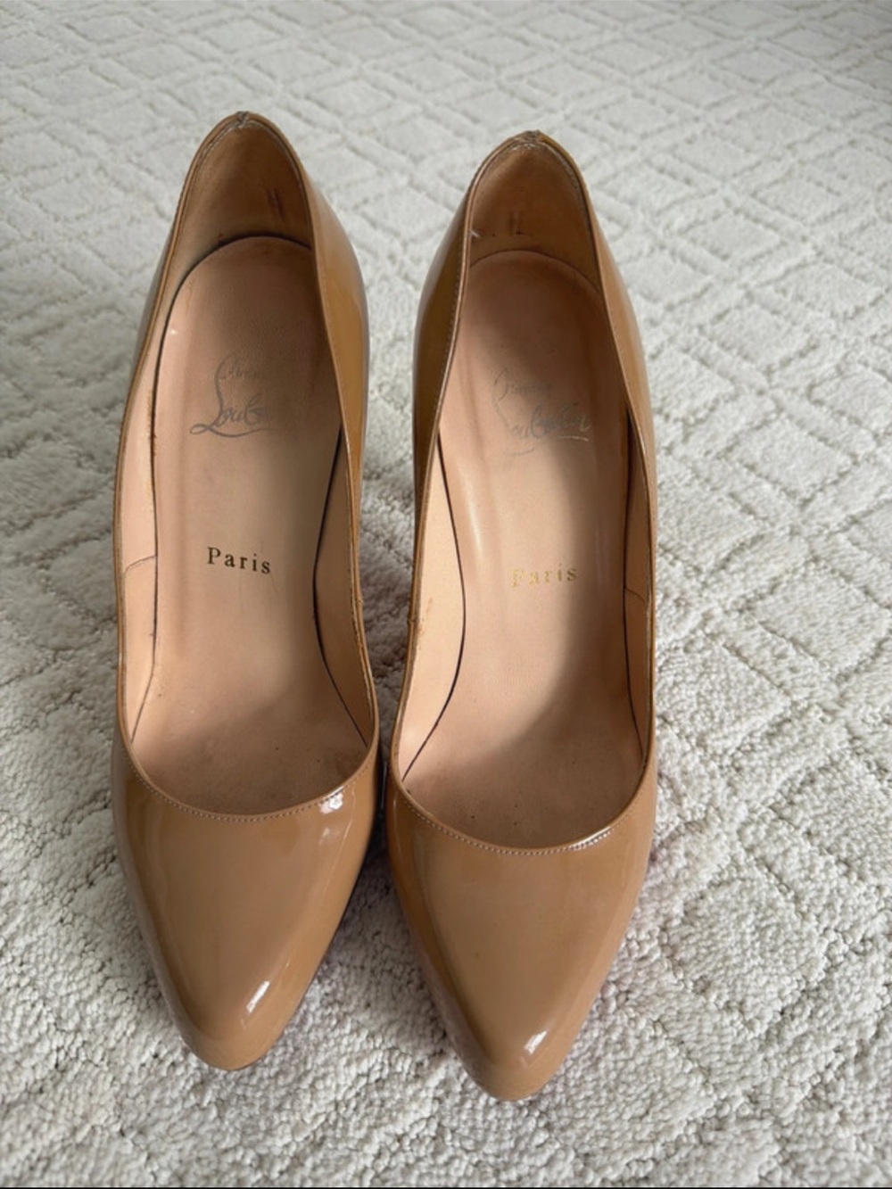 Christian Louboutin Patent Nude/Tan Pointed-Toe Pumps